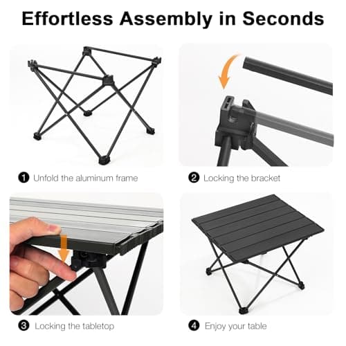 Outplea Small Camping Table Foldable, Lightweight Aluminum Roll-up Picnic Table, Outdoor Table Portable for BBQ Fishing Beach, Black — view 4