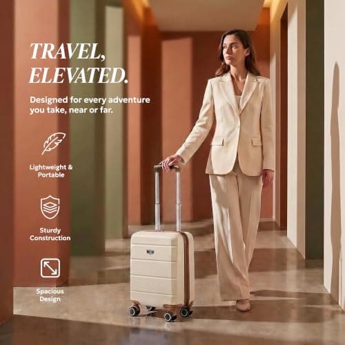 LUGG - Jetset 40cm Suitcase - 40x30x20cm- Ryanair Compatible - Underseat Size - Hard Shell ABS - Spinner & Removable Wheels - Lightweight Travel Luggage- Cream/Brown — view 2