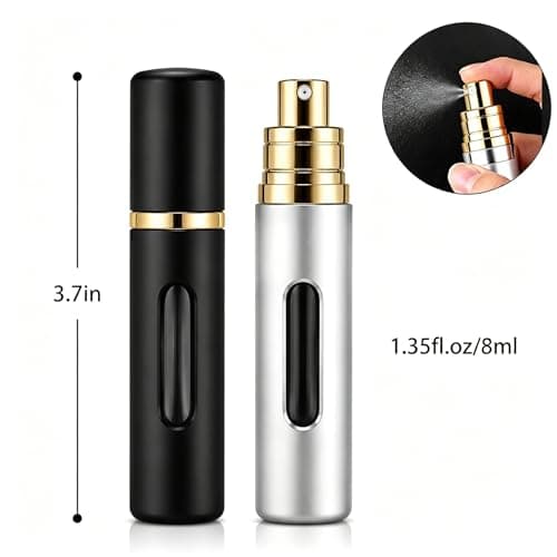 Refillable Perfume Atomiser, 8ml 2 Pack Travel Perfume Bottle, Portable Mini Spray Bottle with Visible Window, Leak Proof Fine Mist TSA Approved Refillable Bottle for Women Men, Black & Silver — view 6