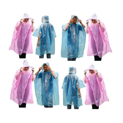 Start and Drive Ltd Poncho Rain Coat Waterproof Plastic Adult Size with Hoods men and women emergency disposable Pocket size Foldable Thin and Strong Hiking Keep Dry (3 pcs Red + 3 pcs Blue)