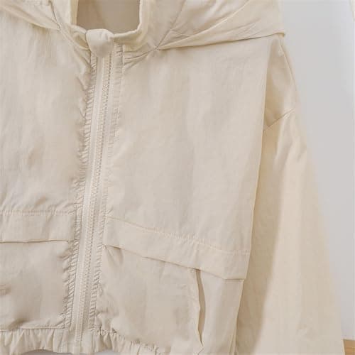 Boys Girls Rain Jacket Spring Fall Waterproof Zipper Hooded Raincoat Teen Kids Plain Lightweight Windbreaker with Pockets Breathable Packable Rain Coat (UK, Age, 11 Years, 12 Years, Regular, Beige) — view 6