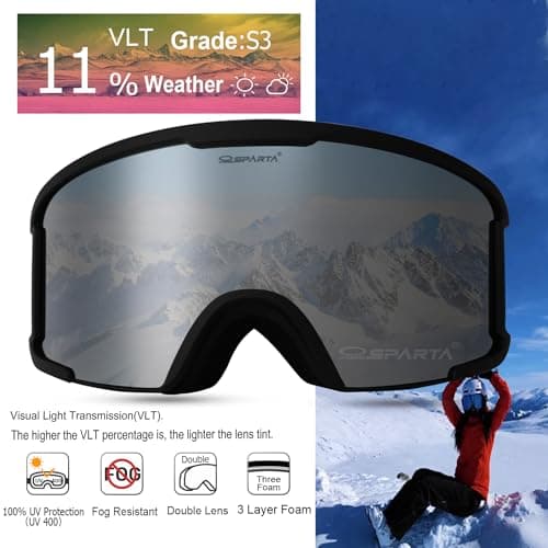 OUTDOORSPARTA Adult ski goggles (3. Black Frame, Full Lens Mirrored Silver) — view 2