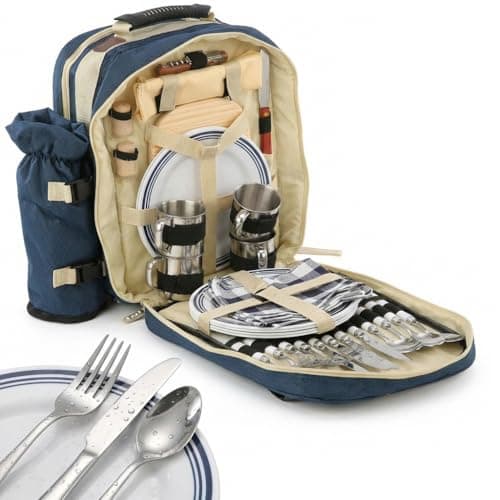 CMY 4 Person Picnic Backpack with Insulated Cooler Compartment — view 5