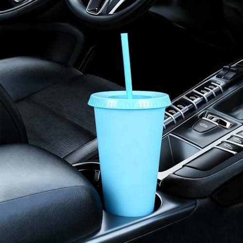 Yisituo 710ml Reusable Plastic Cups, 20 Pack Cold Cups with Lid and Straw, Tumblers Travel Mugs for Adults and Madam Party and Beach, Pool Gatherings (20, Light Blue) — view 4