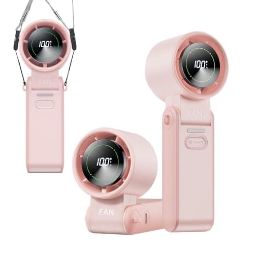 KIMMOO 3-in-1 Portable Handheld Turbo Fan-100 Speeds, 20000 RPM, 12Hrs Cooling, Digital Display, 120° Rotation, USB Rechargeable Mini Hand Held Personal Fan for Travel, Makeup, Outdoor, Indoor (Pink)