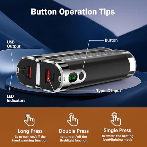 Hand Warmers Rechargeable 2 Pack,Upgrade 10000mAh 3 in1Magnetic Hand Warmer,Portable USB&Long Lasting Quickly Pocket Heating Handwarmer for Outdoor Activities Gift For Women Men-Black — view 4