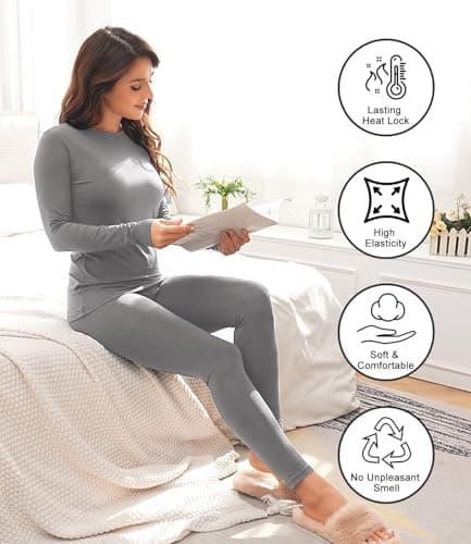 wirarpa Women's Thermal Underwear Set Fleece Lined Top & Bottom M — view 2