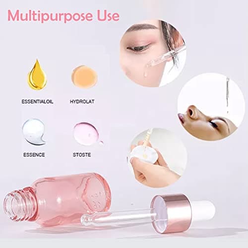SONGQEE 30ml Rose Gold Glass Bottles with Dropper Pipette, Mini Empty Eye Glass Dropper Bottles Refillable Sample Container for Storage Essential Oils, Perfumes and Cosmetics (Rose Gold) — view 5
