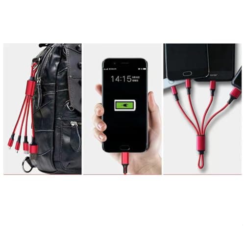 DUXIAOSHA Multi USB C Charger Cable 15CM, 3-in-1 Short USB C Fast Charging Cable Keychain Cable with iP/Micro USB Type C Connector for Cell Phones Tablets and More - Black — view 2