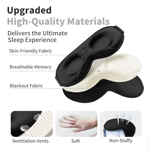 3D Sleep Mask for Men Women 2 Pack, Blackout Eye Mask for Sleeping Eye Mask for Side Sleeper, Memory Foam Adjustable&Washable, Airplane Travel Essentials Couples Yoga Meditation Office Black & Black — view 5