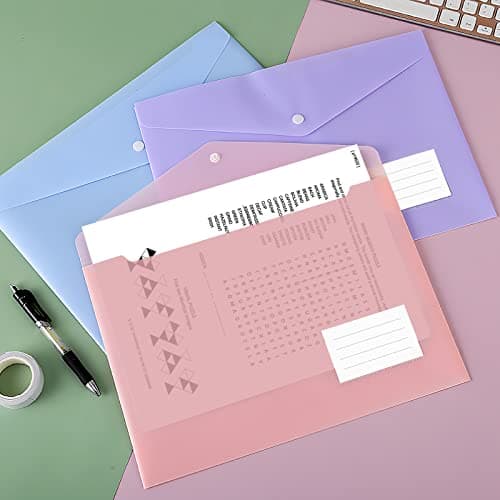ASTARON 10 Pack A4 Plastic Envelopes Folders, Clear Document Folders Snap Envelopes, A4 File Folder with Label Pocket, for School Home Work Office, 5 Colors — view 4