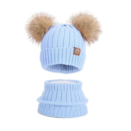 Akgukrseh 3Pcs Kids Winter Hat Scarf And Gloves Set Boys Girls Warm Plush Cold Weather 3 Piece For Grey Accessories Sets Children Outdoor Activities Sports Winter Scarves (Sky Blue,One Size)