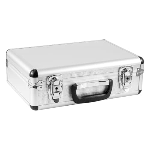 FERNVALE Aluminium Briefcase Lockable Hard Case, Silver Metal Business Carrying Case with Handle, Portable Flight Case Tool Box for Instruments, Camera & Accessories Storage (White with padding)