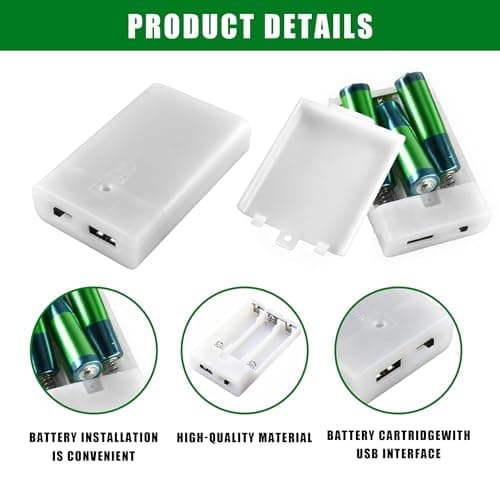2Pcs Battery Case Box with USB Port Durable 3x1.5V AA Battery Power Bank Portable with On/Off Switch Battery Holder Case USB Battery Pack for LED Lights Fairy String Lights Christmas Decoration DIY — view 3