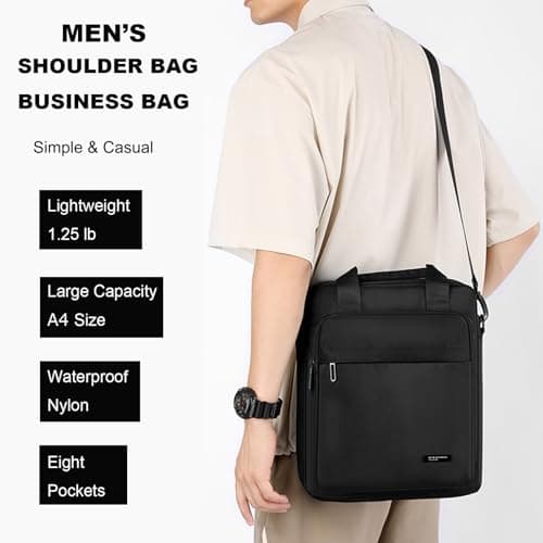 zhongningyifeng Men's 14-inch Laptop Shoulder Bag Nylon, Messenger Bag Business Waterproof Casual Black, Large Crossbody for Work Travel Outdoor — view 2