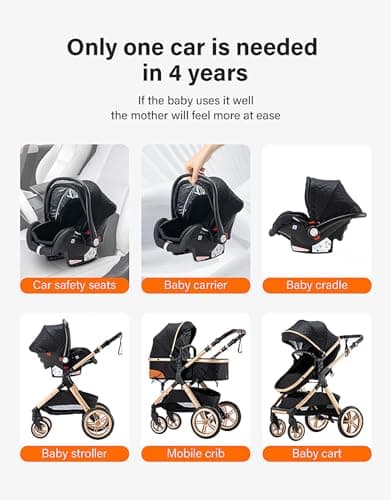 GLOKID 3 in 1 Prams Travel System, 0-4 Years, Foldable, Compact and Reclining Baby Pushchair, Aluminum Frame, Accessories, Nursery Bag、Cream — view 3