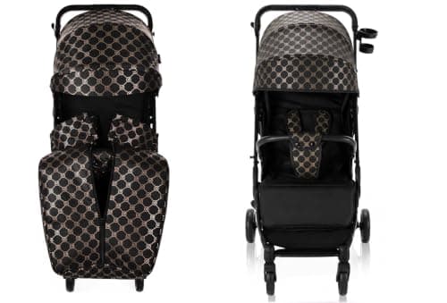 Lightweight Stroller, Baby Pushchair, Compact Travel Buggy, One Hand Foldable, Upgraded Wheels, Four Seasons Stroller, Foot Cover, Rain Cover (Black - Rose Gold Lattice) — view 5