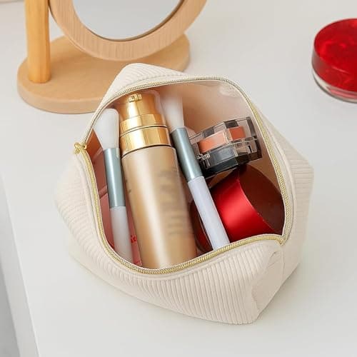YONEEKSS Corduroy Makeup Bag Small Cosmetic Pouch for Handbag (Beige) — view 3