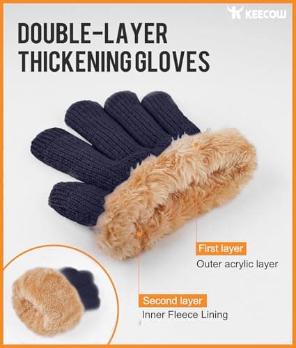 KEECOW Mens Winter Gloves,Womens Thermal Warm Knit Touchscreen Gloves with Fleece Lining for Running Ski (Navy-1) — view 2