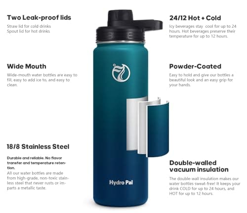HydroPal Vacuum Insulated 750ml Stainless Steel Water Bottle with Dual Lids — view 2
