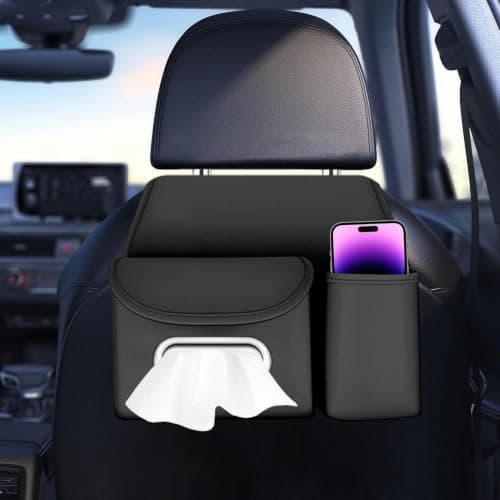 Back Seat Organizer with Tissue Box Cup Holder Auto Headrest Storage — view 3