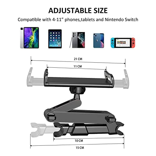 Giftorld Car Headrest Backseat Mount, 360° Rotating Adjustable Car Backseat Headrest Tablet/Phone Holder, Compatible for ALL 4"-11" Tablets, cellphones, iPhone, iPad Air Mini, Galaxy. — view 4