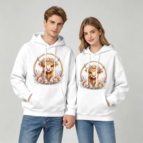 Unisex Hoodie Sweatshirt With Adorable Cow Print For Couples Cozy Fleece Pu — view 2