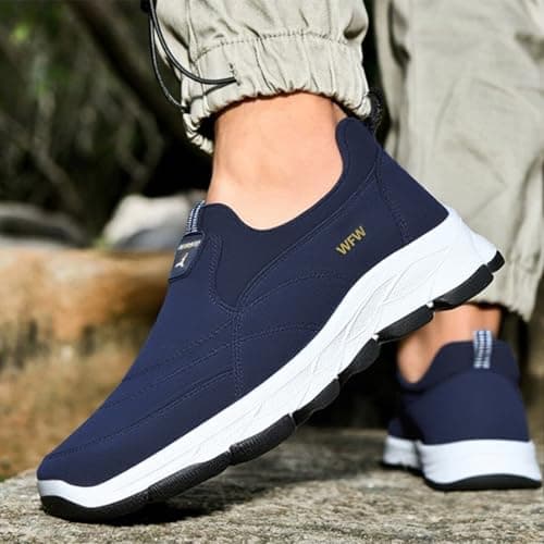 Walking Shoes for Men Outdoor Hiking Orthopedic Shoes with Arch Support Fashion Low-top Sneakers Slip-On Waterproof Anti-Slip Lightweight Loafers (Dark Blue, 8) — view 2
