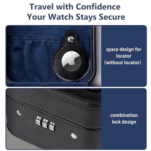 KAMIER Watch Travel Case with Combination Lock - 2 Watch Storage and Jewelry Organizer - Watch Case for Ring and Watch Storage, PU Leather Travel Watch Case, Valentine's Day Gift Box — view 2
