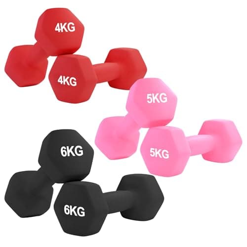 Neoprene Hex Dumbbell Set of 3 Pairs 0.5–10kg – Non-Slip Hand Weights for Home Gym, Strength Training, Fitness Workouts & Full-Body Exercise for Men & Women (Without Rack-Black, 2×(4+5+6)30kg)