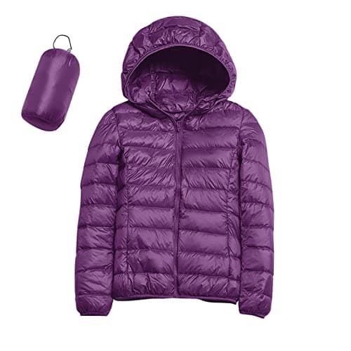 Womens Winter Lightweight Puffer Jacket with Hood Warm Short Packable Women Quilted Jacket Transitional Padded Down Jacket for Ladies Lined for Hiking Travel Plus Size Thin Jacket Down Purple
