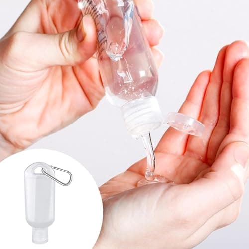 5 Pack 50ml Travel Bottles with Carabiner Clips, Refillable Empty Toiletry Containers for Hand Sanitiser, Shampoo, Lotion & Shower Gel, Leakproof BPA Free Mini Bottles for Travel, Hiking, Gym & School — view 5