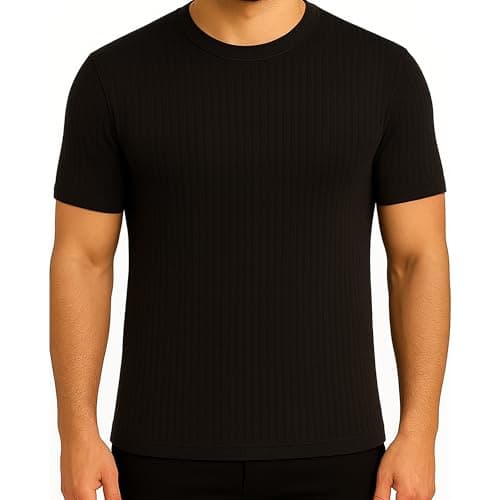 Golomak® Pack of 2 Mens Thermal Short Sleeve Tops, Warm Crew Neck Base Layer T-Shirts for Winter Work, Hiking & Outdoor Sports – Lightweight Thermal Underwear Shirts (Black, Medium) — view 2