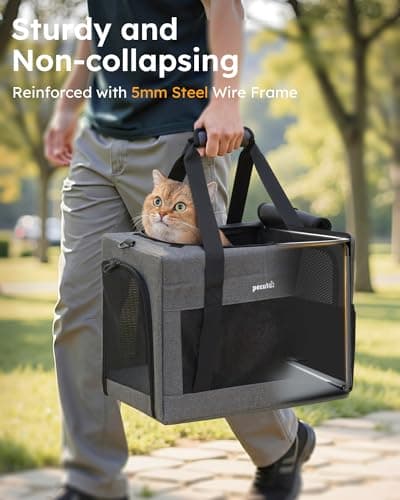 pecute Cat Carrier Stable, Pet Carrier Stable Steel Frame,Grey — view 3
