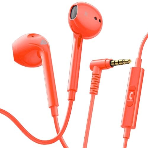 Ludos ZENITH Wired Earbuds in-Ear Headphones, 2 Year Warranty, Earphones with Microphone, Corded for 3.5mm Jack Ear Buds for iPhone, Samsung, Computer, Laptop, Kids, School Students, Woman - Coral