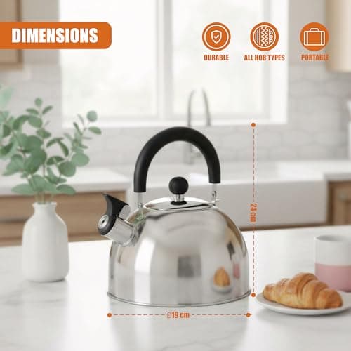 GEEZY 2.5L Stainless Steel Whistling Kettle for Gas Hob & Electric Stove Top - Lightweight Camping Tea Pot with Folding Handle - Portable Metal Water Boiler for Home Kitchen, Camping & Fishing — view 4