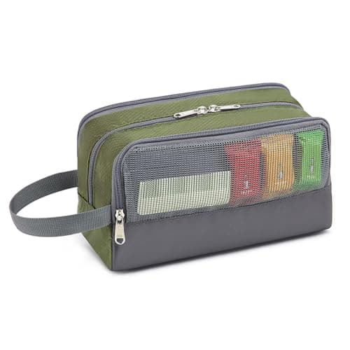 Yeiotsy Boys Toiletry Bag, Kids Travel Wash Bag, Compact Water-Resistant Organiser with Mesh Pockets for Gym, Camping, Hiking (Army Green) — view 3