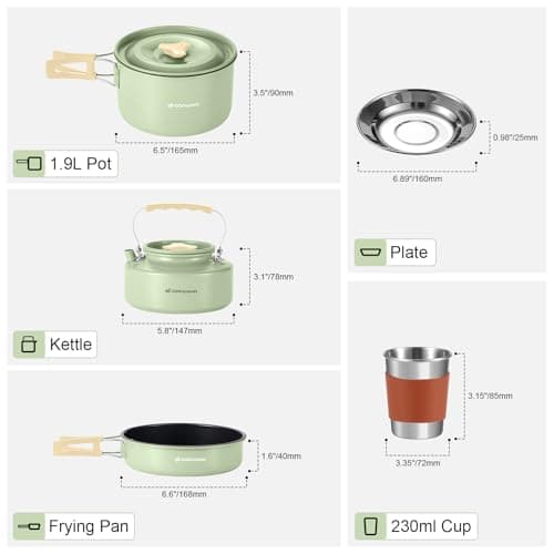 Odoland Camping Cookware Set Non-Stick Pot and Pan Set with Kettle, Stainless Steel Utensils Mess Kit, Cups Plates Knives Spoons Forks for Outdoor Cooking — view 5
