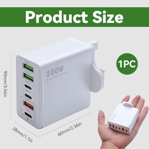 200W USB C Charging Station with 6 Ports Multi USB C Charger Hub — view 5