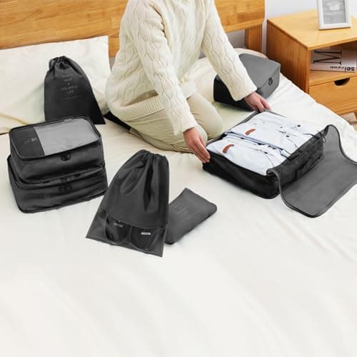 Packing Cubes for Suitcases, MOFELON 9 PCS Travel Luggage Organiser Bags, Compression Packing Cubes for Backpack, Travel Essentials for Clothes Shoes Storage Bag-BLACK — view 5