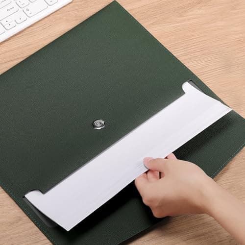 YSDINK PU Leather A4 Document File Folder, Portable and Waterproof File Organizer with Magnetic Snap Closure, Envelope Storage Bag for Office, Home, School, Travel and Business Use (Dark Green) — view 4