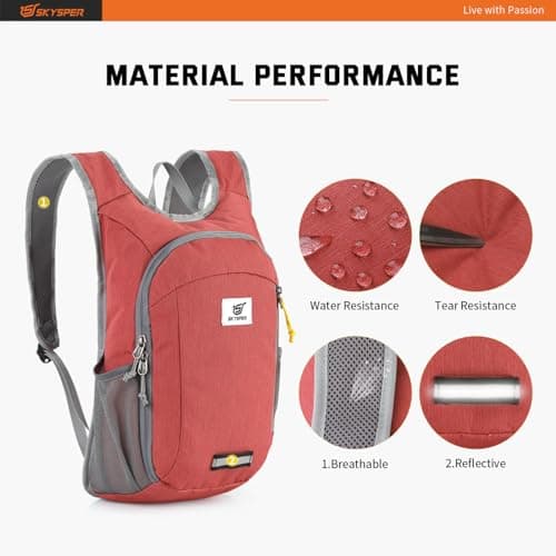 SKYSPER Small Daypack 10L Hiking Backpack Packable Lightweight Travel Compact Foldable Rucksack for Women Men(Red) — view 4