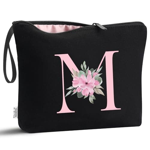 Vavabox Personalised Initial Make Up Bag, Gifts for Women (M, Black)