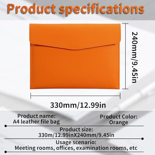 YSDINK PU Leather A4 Document File Folder, Portable and Waterproof File Organizer with Magnetic Snap Closure, Envelope Storage Bag for Office, Home, School, Travel and Business Use (Orange) — view 2