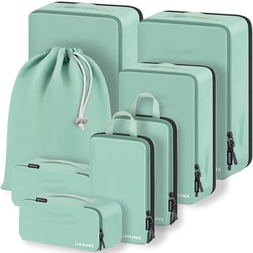 Compression Packing Cubes, Lumesner 8 Set Travel Essentials Packing Cubes for Carry on Suitcases, Compression Suitcase Organizers Bag Set & Travel Cubes (8-piece, Green)