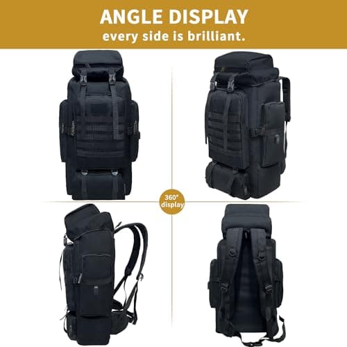 Vaupan Hiking Backpack, 80L Camping Military Tactical Backpack with USB Charging Port, Waterproof Large Travel Daypack Outdoor MOLLE Rucksack for Men Women (Black) — view 2