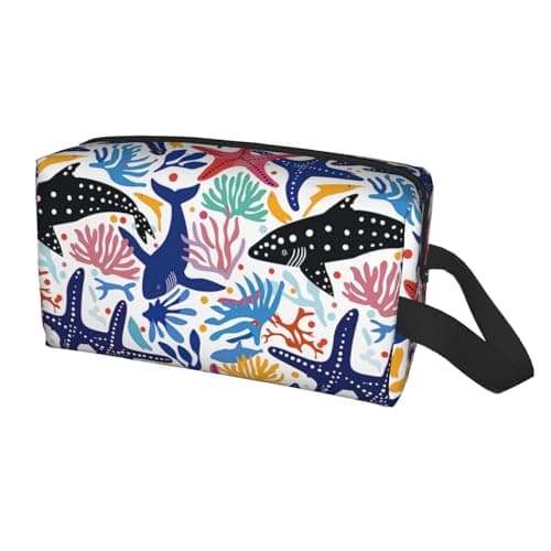 HSYOYO Travel Toiletry Bag for Women Men,Portable Hanging Toiletry Bag,Waterproof Dopp Kit Cosmetic Organizer,Large Capacity Shaving Bag Makeup Bag, Colorful Seastar Corals, One Size