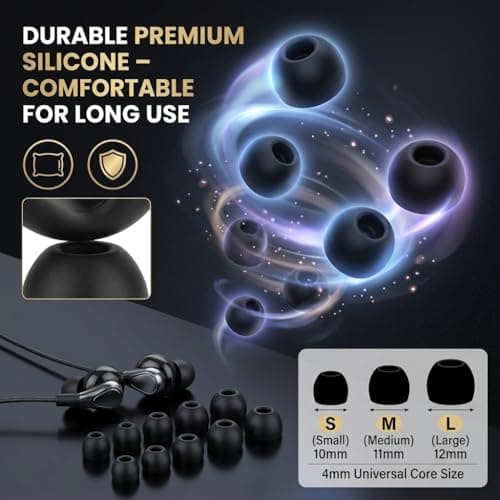 9 Pairs Replacement Earbud Tips, Silicone Ear Tips for In-Ear Headphones, Ear Bud Replacement Tips S/M/L, Noise Isolating Earphone Buds, Black — view 3