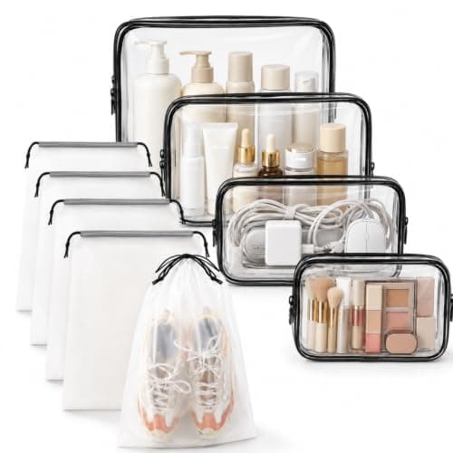 9pcs Clear Wash & Makeup Bags, Makeup Bags, PVC Waterproof Travel Wash Bags