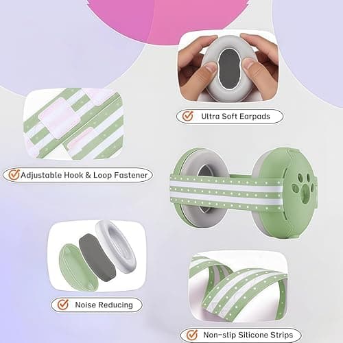 SHOCHX Baby Ear Defender for Babies and Toddlers up to 36 Months, Noise Reduction Earmuffs, Comfortable Infant Headphones for Improves Sleep, Baby Travel Essentials for Airplane/Sleep (Green) — view 5